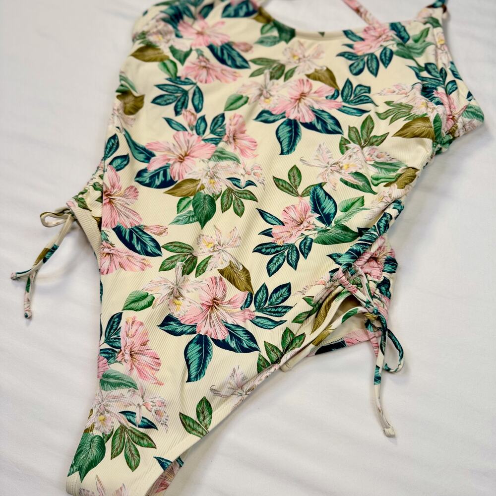 Palisades Hipster One Piece Swim Suit Women’s XL Floral Ruched Tie Back NWOT - Picture 5 of 9
